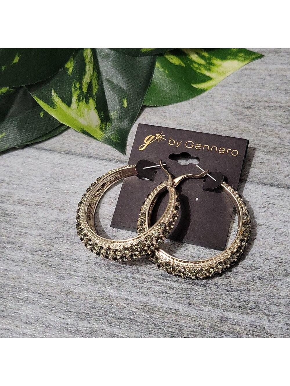 G by Gennaro Gold Toned Oxidized Rhinestone Hoop Earrings NEW